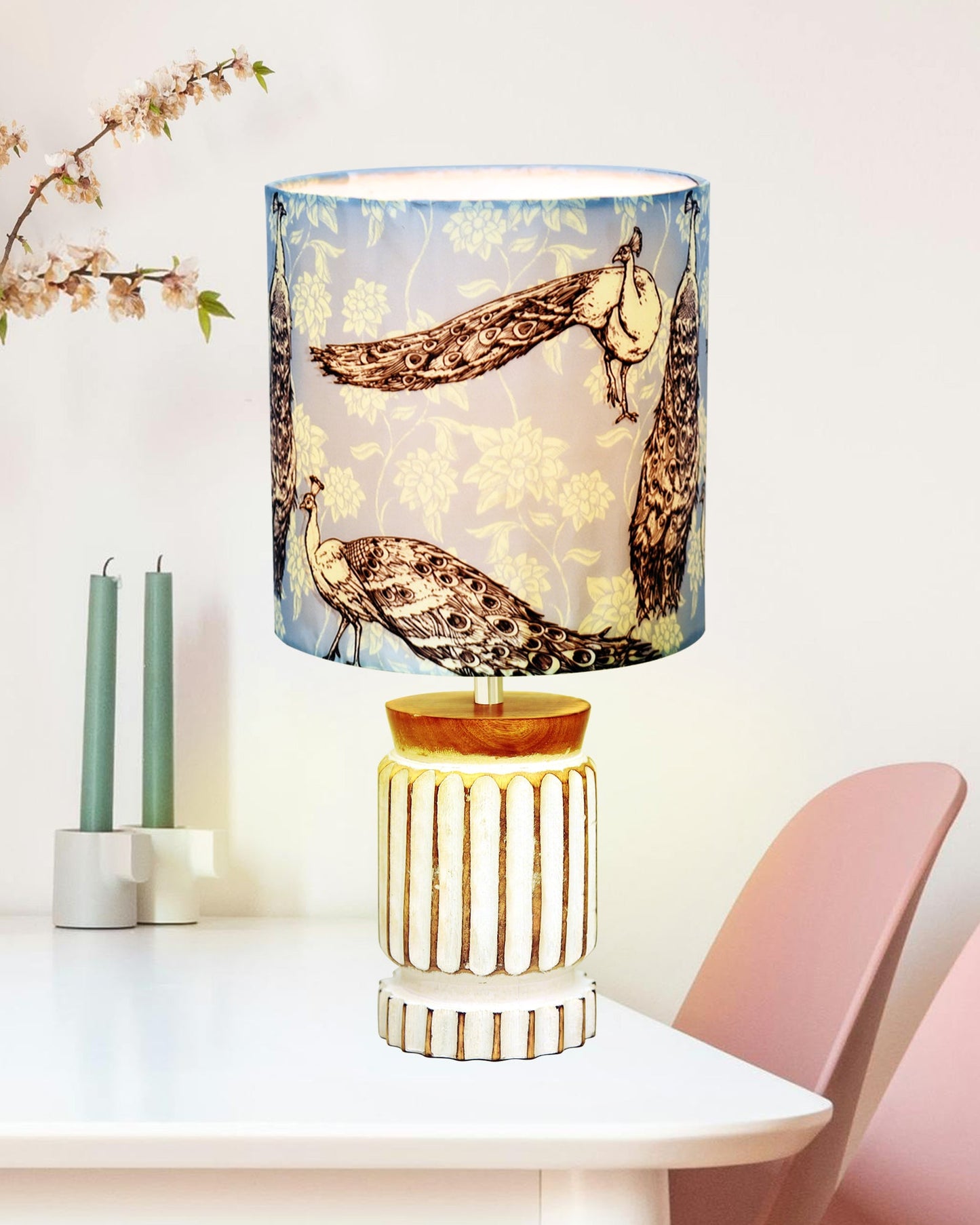 Homesake® Retro Farmhouse Table Lamp Wooden Base for Living Room Bedroom Rustic Linen Bedside Nightstand Lamps for Kids Room Study Office Home Decor Metal Shade
