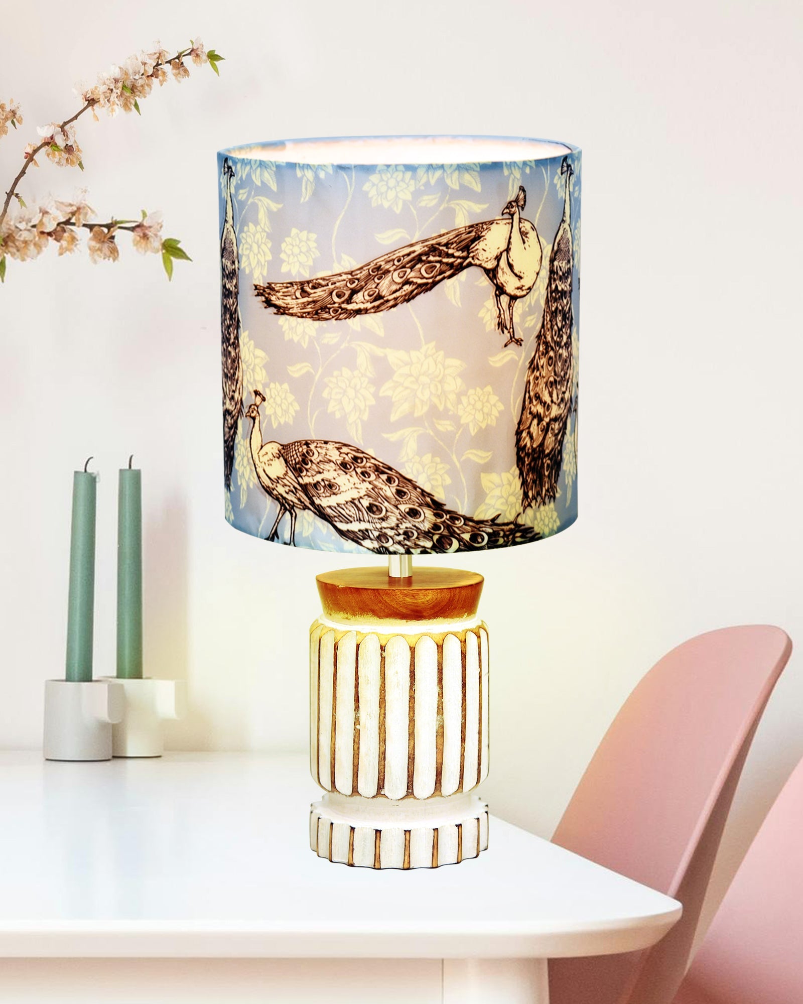Homesake® Retro Farmhouse Table Lamp Wooden Base for Living Room Bedroom Rustic Linen Bedside Nightstand Lamps for Kids Room Study Office Home Decor Metal Shade