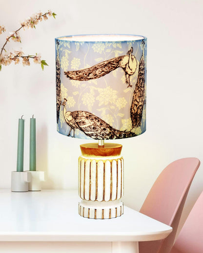 Homesake® Retro Farmhouse Table Lamp Wooden Base for Living Room Bedroom Rustic Linen Bedside Nightstand Lamps for Kids Room Study Office Home Decor Metal Shade