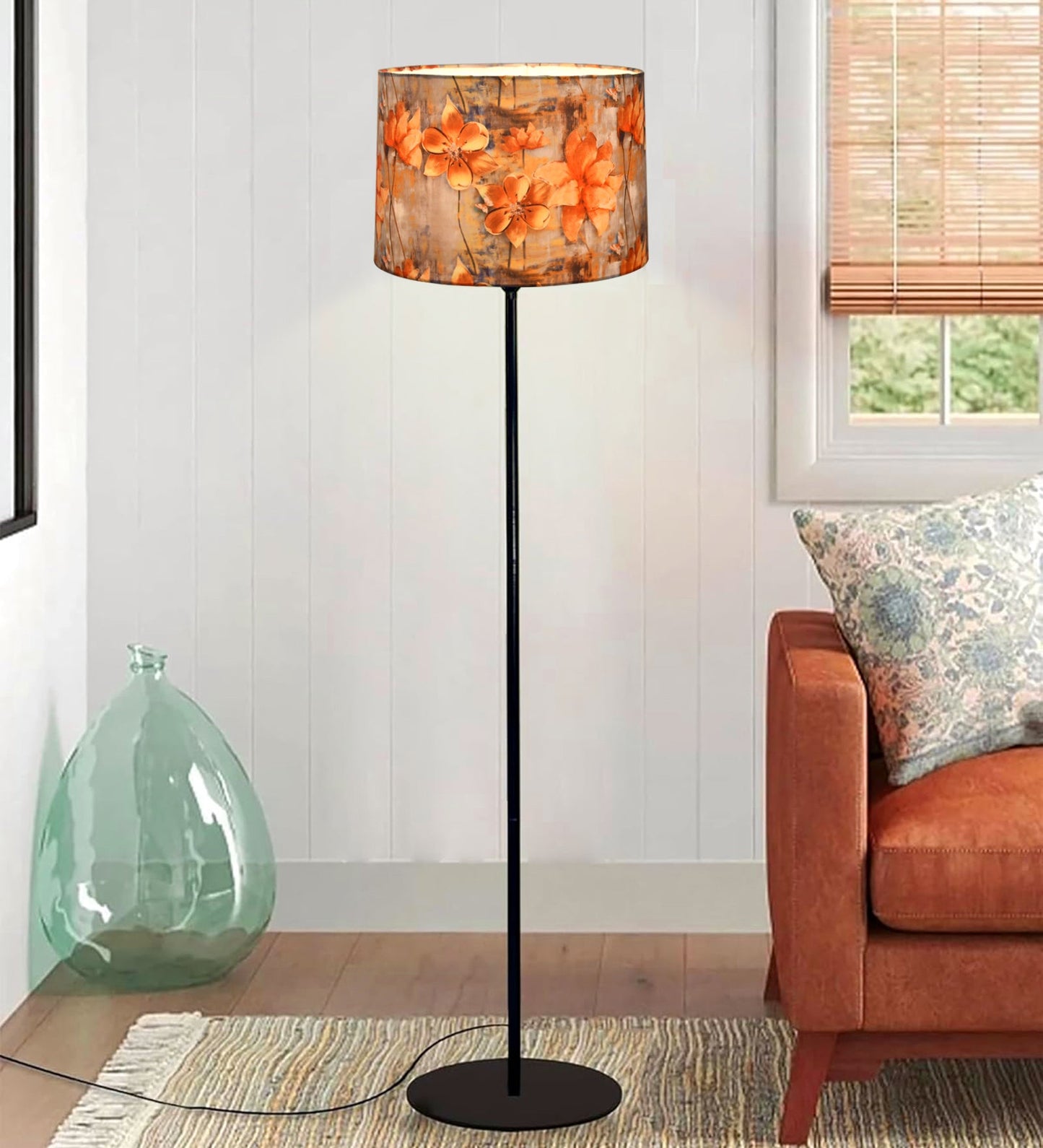 Homesake® Modern Floor Lamp for Living Room Traditional Farmhouse Boho Floor Lamp Mid-Century Pole Lamp, Linen Lamp Shade Side Standing Lamps | Corner Lamp Light | Hall Bedroom Office, Pleated White