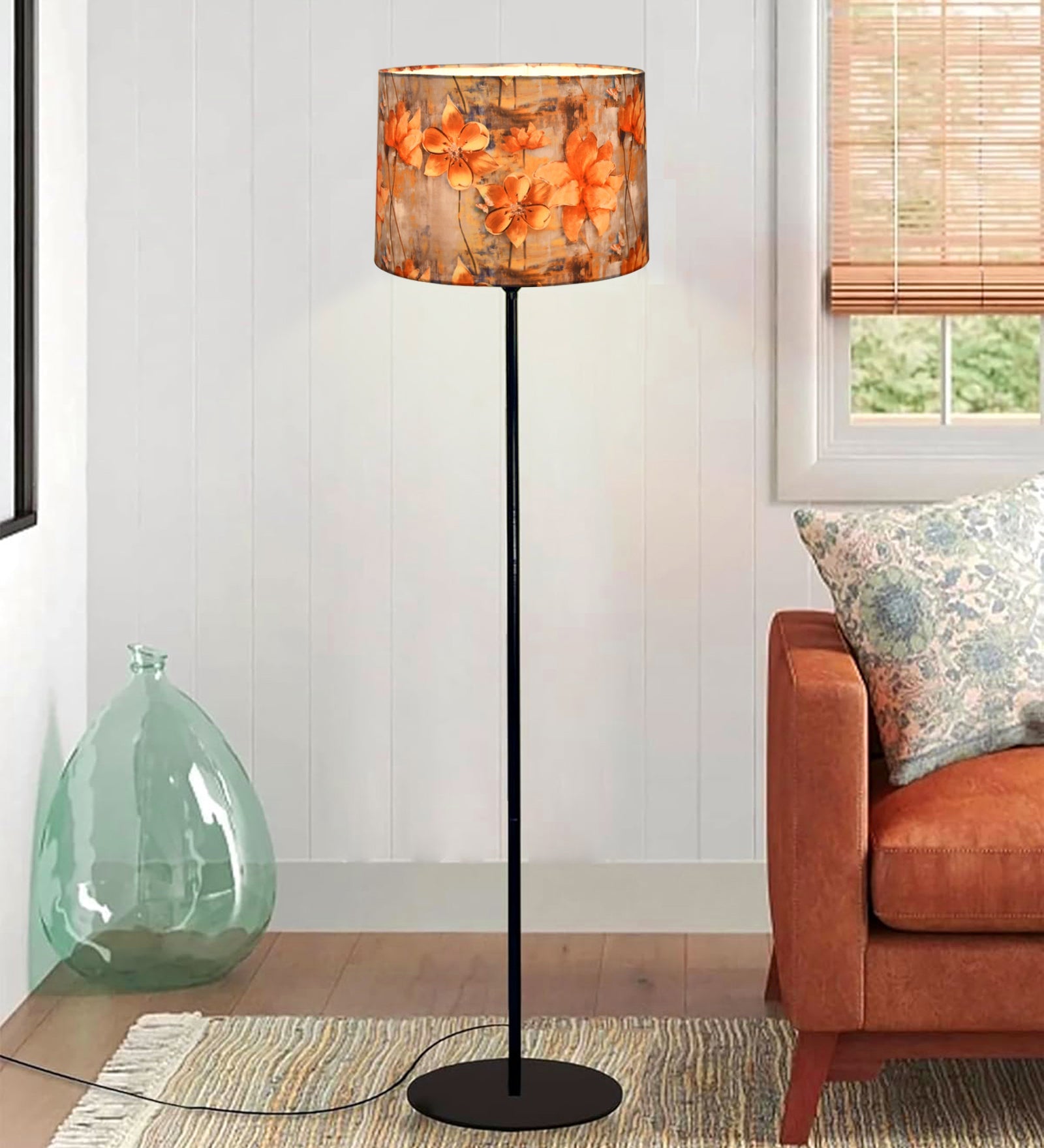 Homesake® Modern Floor Lamp for Living Room Traditional Farmhouse Boho Floor Lamp Mid-Century Pole Lamp, Linen Lamp Shade Side Standing Lamps | Corner Lamp Light | Hall Bedroom Office, Pleated White