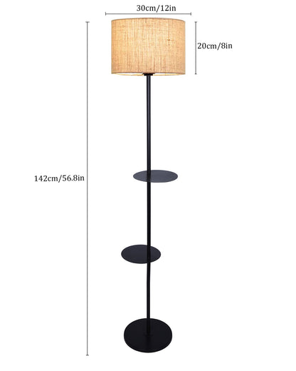 Dual Shelf Floor Lamp with Fabric Shade ,Nightstand Reading Floor Lamp with Shelves.