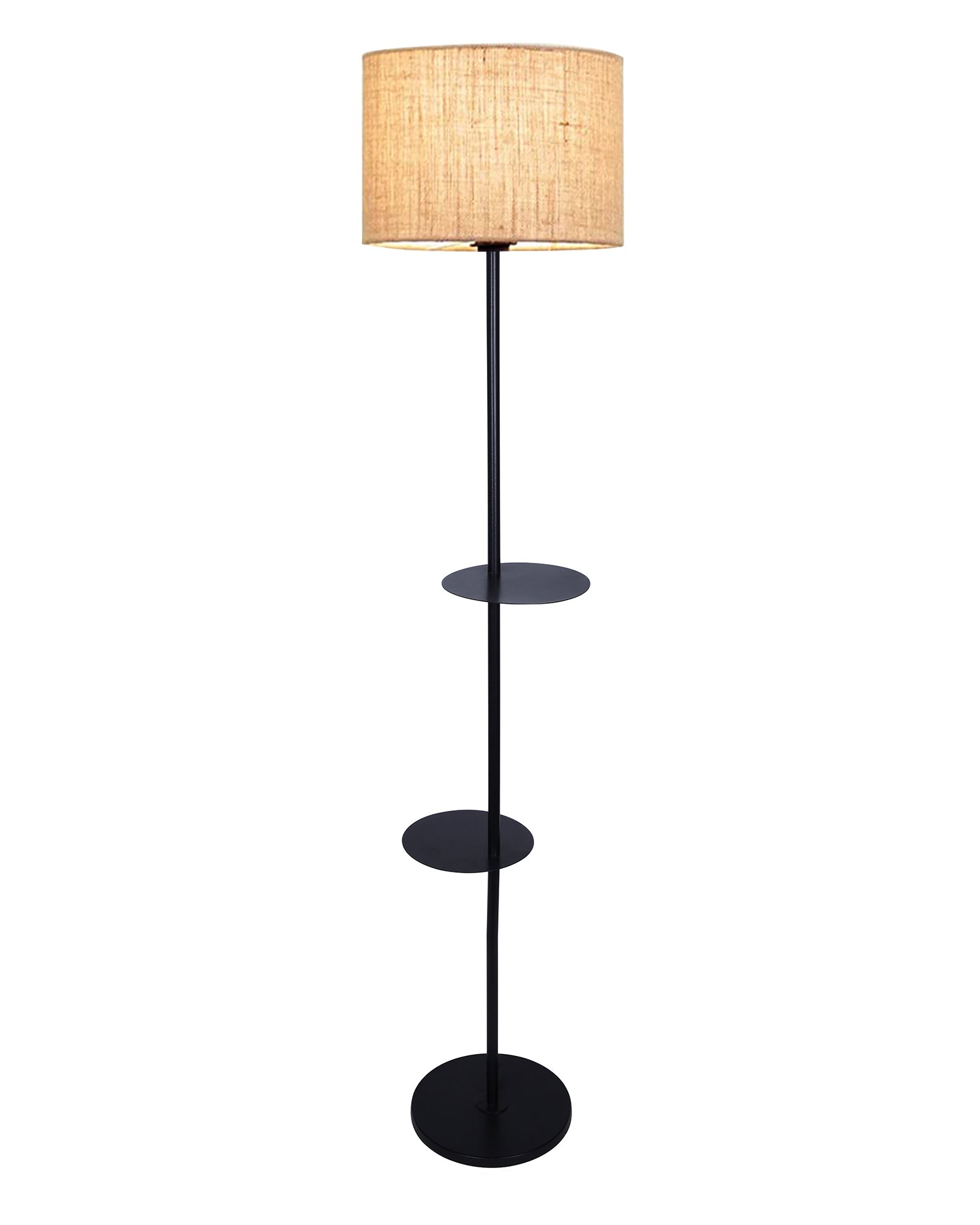 Dual Shelf Floor Lamp with Fabric Shade ,Nightstand Reading Floor Lamp with Shelves.