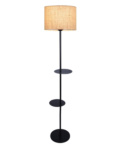 Dual Shelf Floor Lamp with Fabric Shade ,Nightstand Reading Floor Lamp with Shelves.