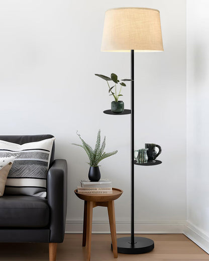 Dual Shelf Floor Lamp with Fabric Shade ,Nightstand Reading Floor Lamp with Shelves.