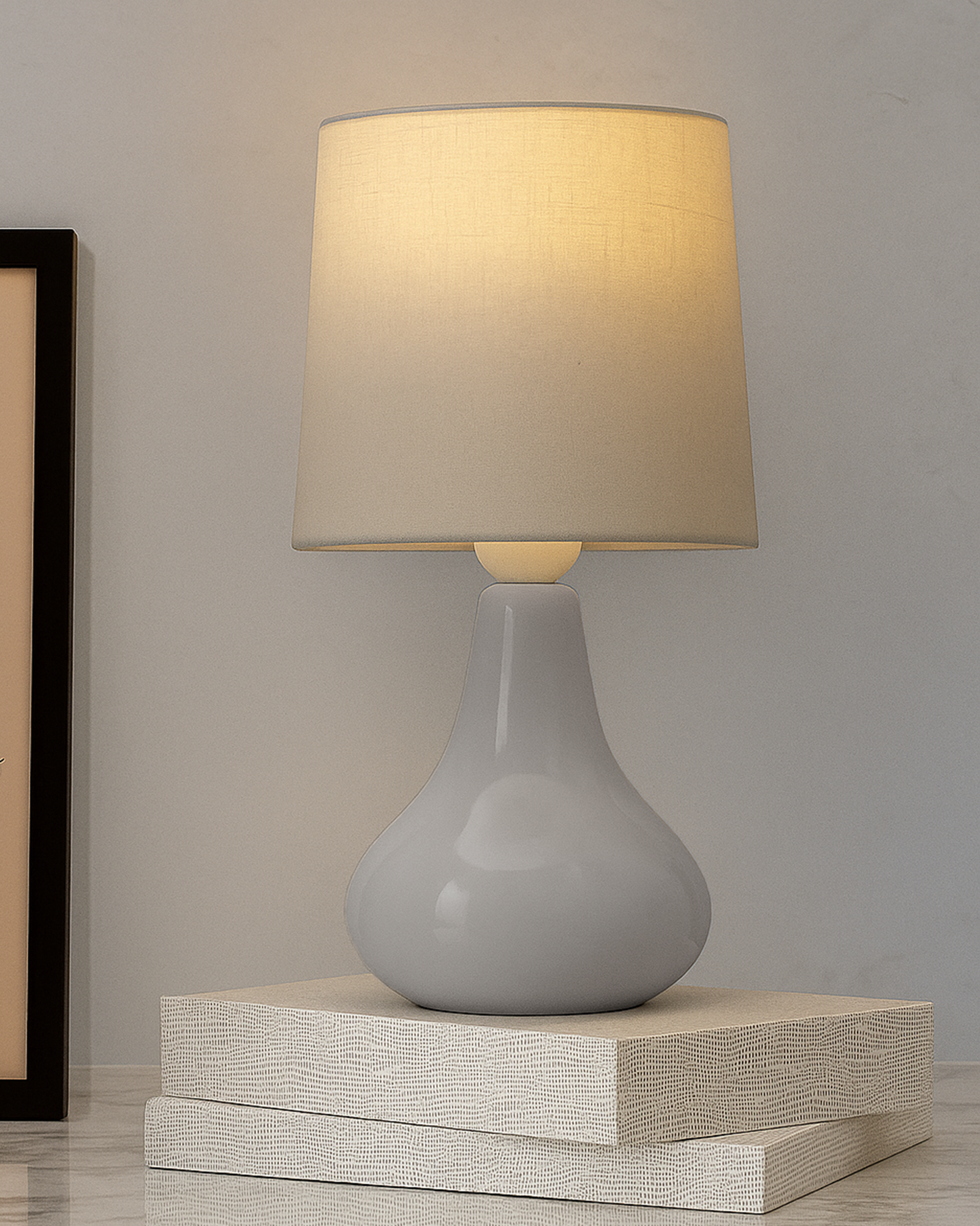 Bedside Ceramic Table Lamp, Classic Desk lamp for Living Room Bedroom, Farmhouse Nightstand Lamps Teardrop with Sage Fabric Shade