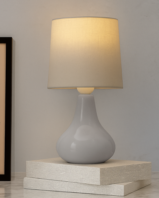 Bedside Ceramic Table Lamp, Classic Desk lamp for Living Room Bedroom, Farmhouse Nightstand Lamps Teardrop with Sage Fabric Shade