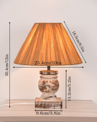 Small Table Lamp for Bedroom Living Room Simple Retro Wood Grain Farmhouse Bedside Lamps Suitable for Nightstand, Gift, Trophy