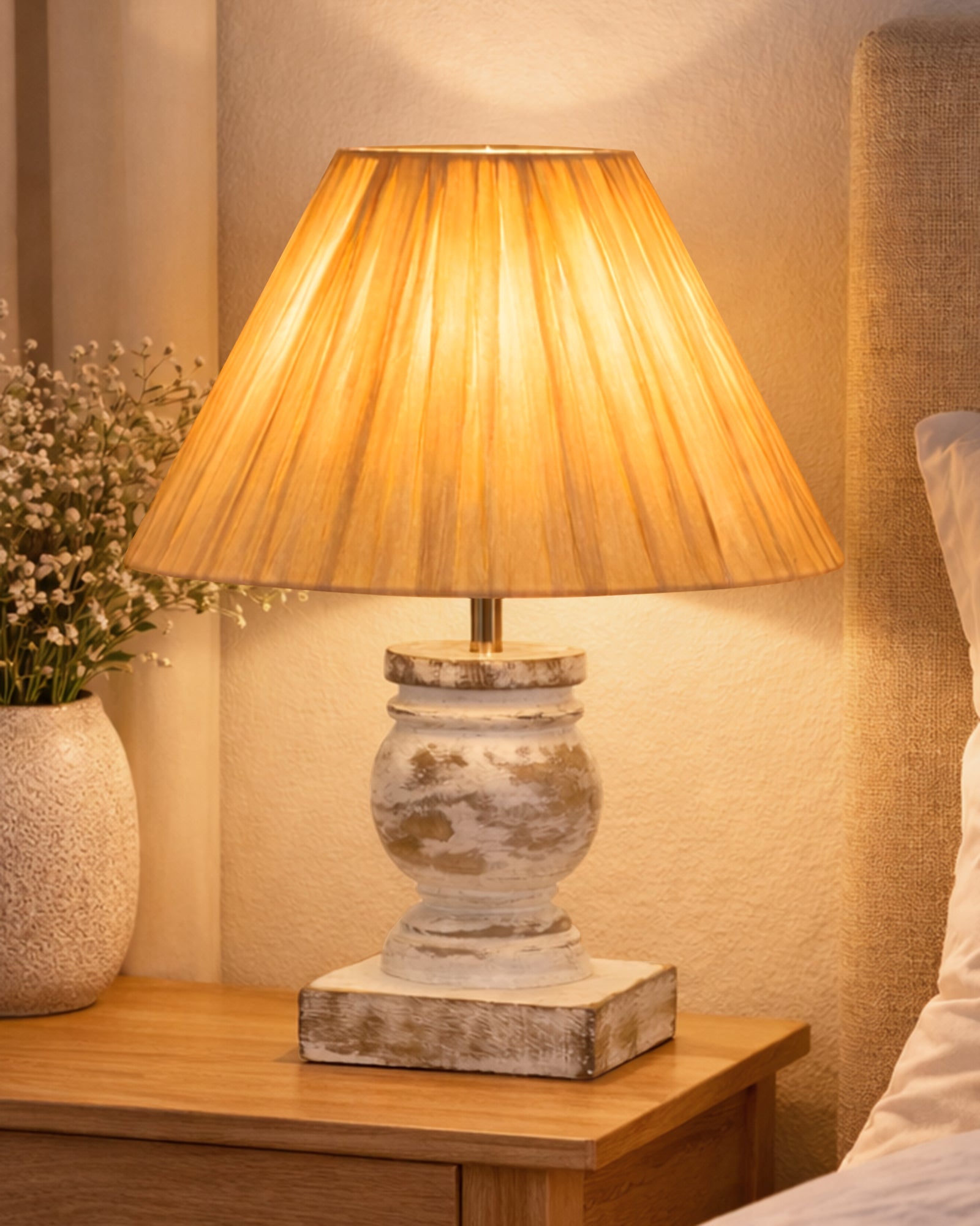 Small Table Lamp for Bedroom Living Room Simple Retro Wood Grain Farmhouse Bedside Lamps Suitable for Nightstand, Gift, Trophy