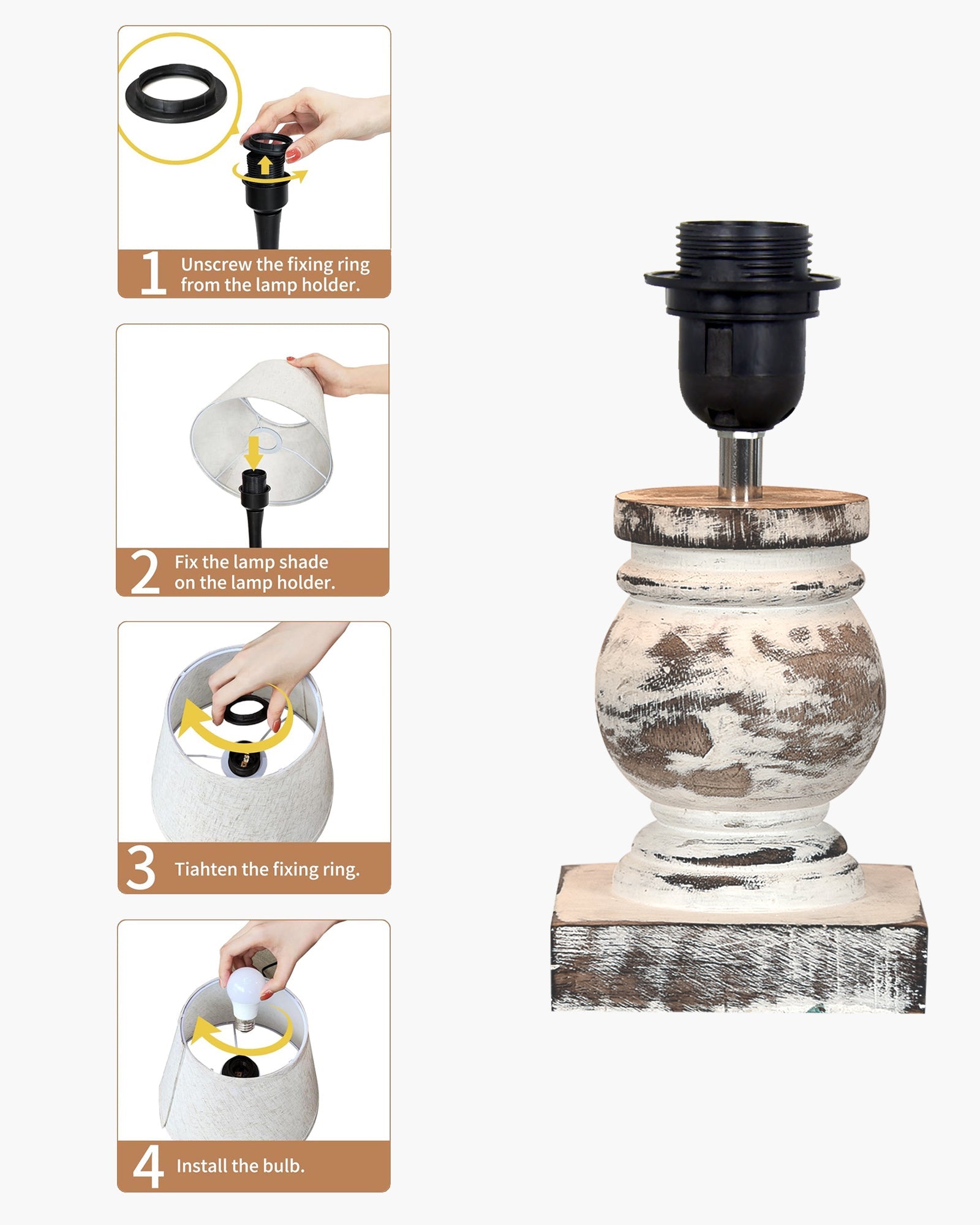 Small Table Lamp for Bedroom Living Room Simple Retro Wood Grain Farmhouse Bedside Lamps Suitable for Nightstand, Gift, Trophy