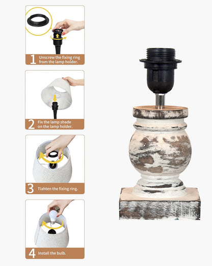 Small Table Lamp for Bedroom Living Room Simple Retro Wood Grain Farmhouse Bedside Lamps Suitable for Nightstand, Gift, Trophy