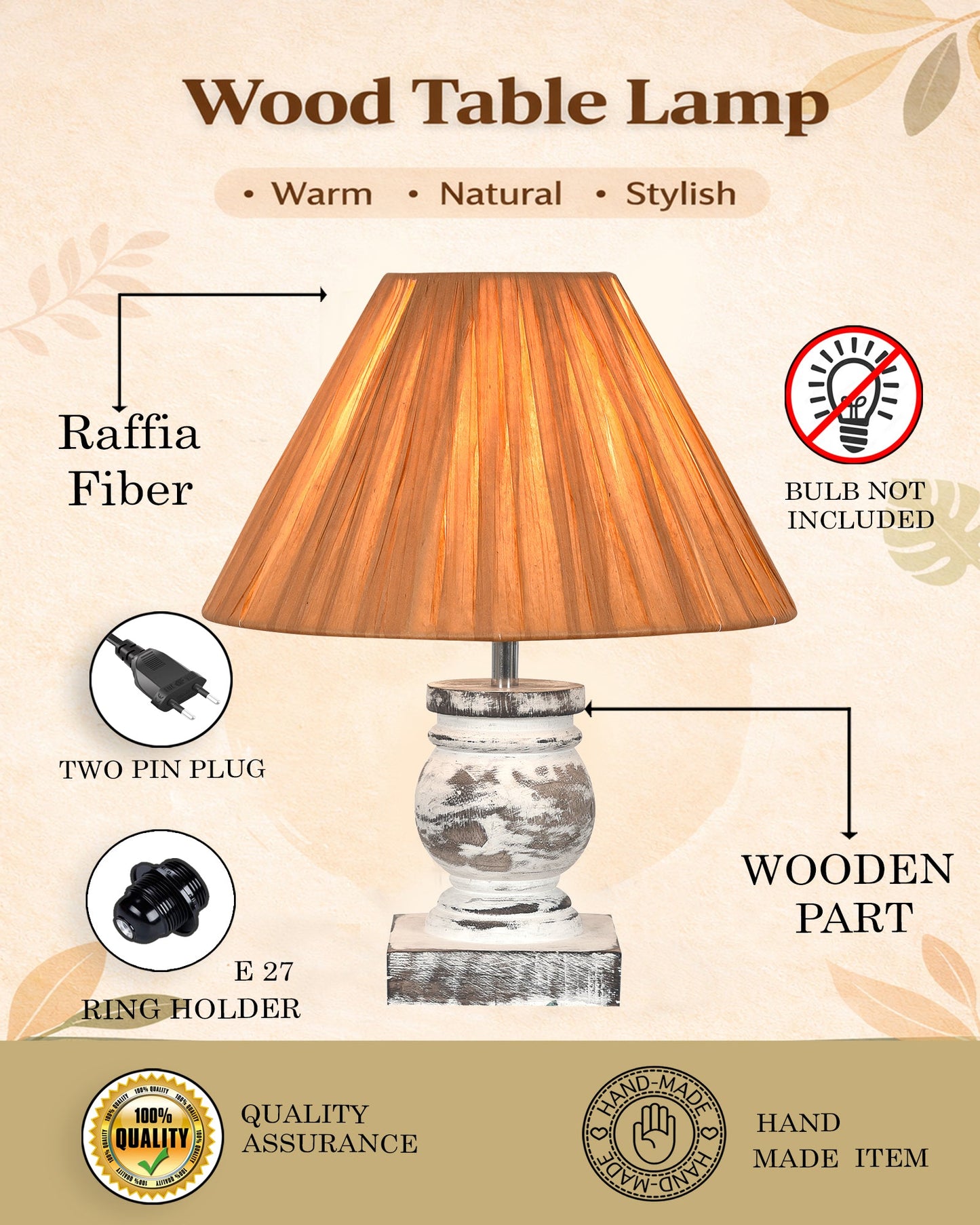 Small Table Lamp for Bedroom Living Room Simple Retro Wood Grain Farmhouse Bedside Lamps Suitable for Nightstand, Gift, Trophy