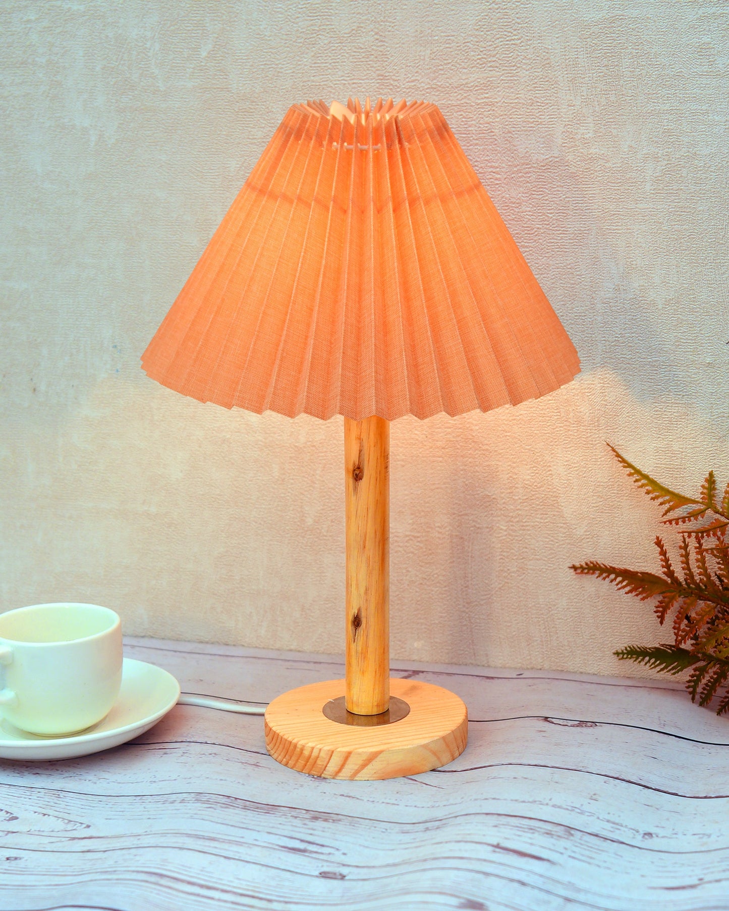 Pinewood Table Lamps for Nightstand, Fabric Linen Lampshade Desk Lamp, Morden Minimalist Bedside Lamps, Bedroom Nightstand Lamp Living Room,Kids Room