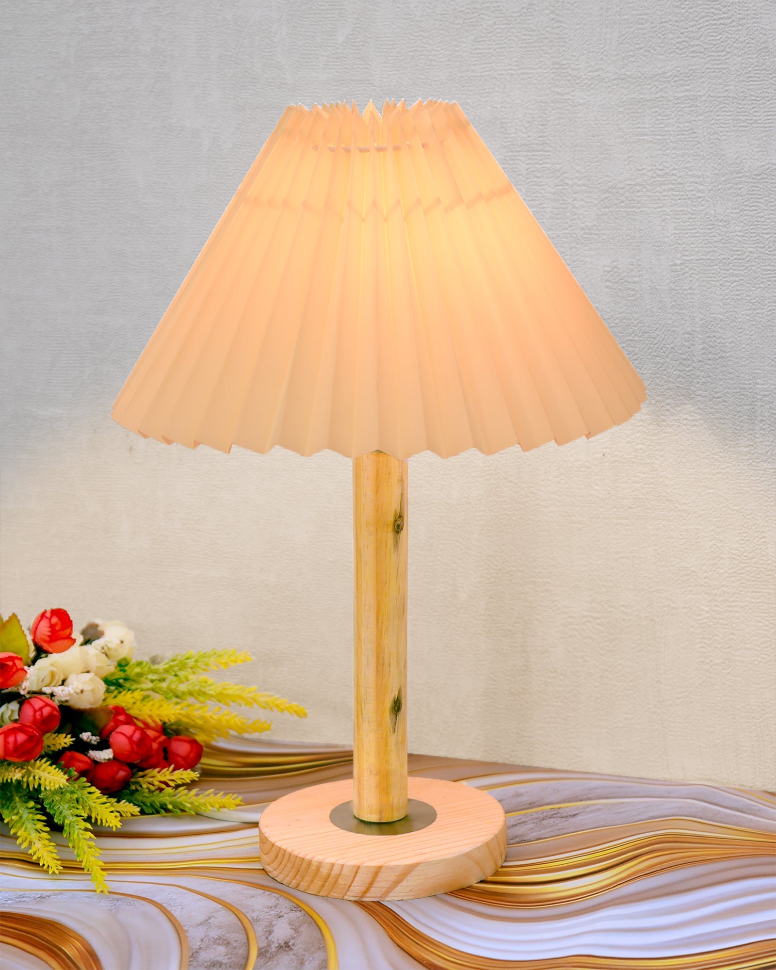 Pinewood Table Lamps for Nightstand, Fabric Linen Lampshade Desk Lamp, Morden Minimalist Bedside Lamps, Bedroom Nightstand Lamp Living Room,Kids Room