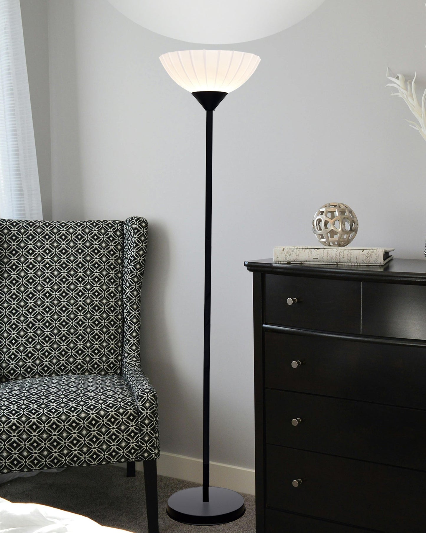 Sky Ribbed Dome Standing Lamps with Acrylic Shade,Modern Floor Lamp for Living Room, Bedrooms, Office  Straight