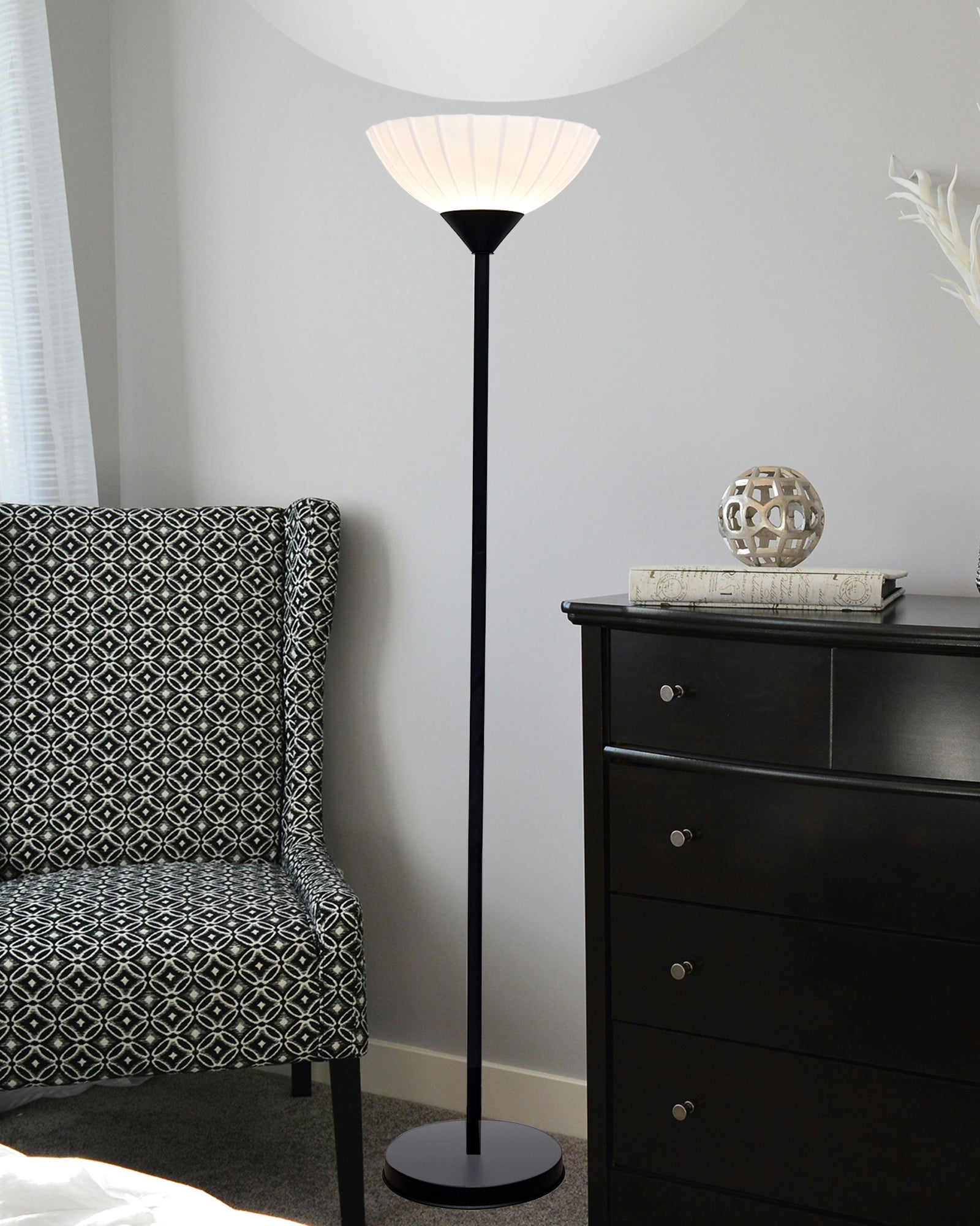 Sky Ribbed Dome Standing Lamps with Acrylic Shade,Modern Floor Lamp for Living Room, Bedrooms, Office  Straight