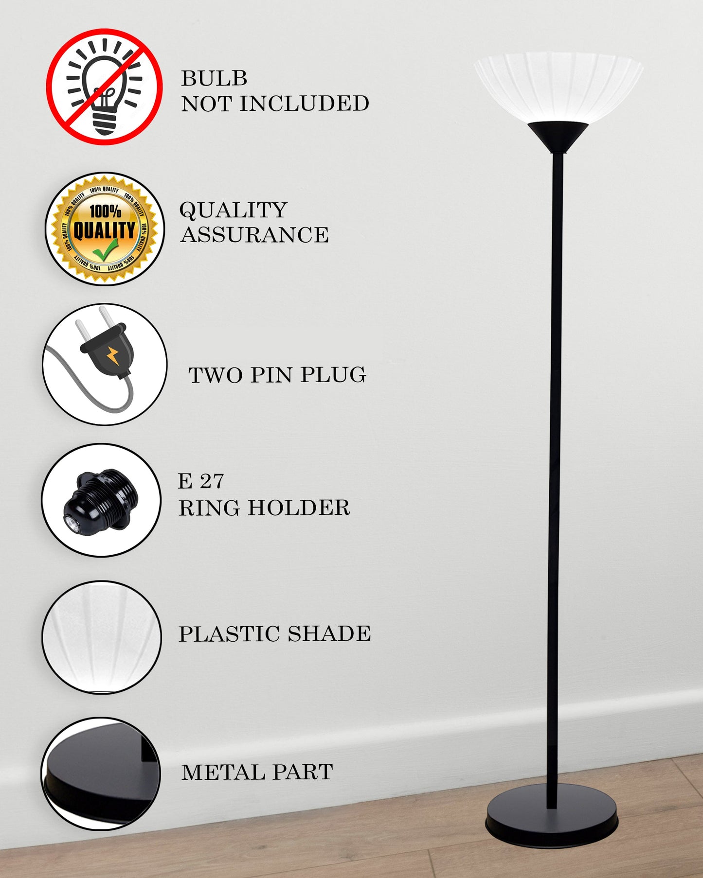 Sky Ribbed Dome Standing Lamps with Acrylic Shade,Modern Floor Lamp for Living Room, Bedrooms, Office  Straight