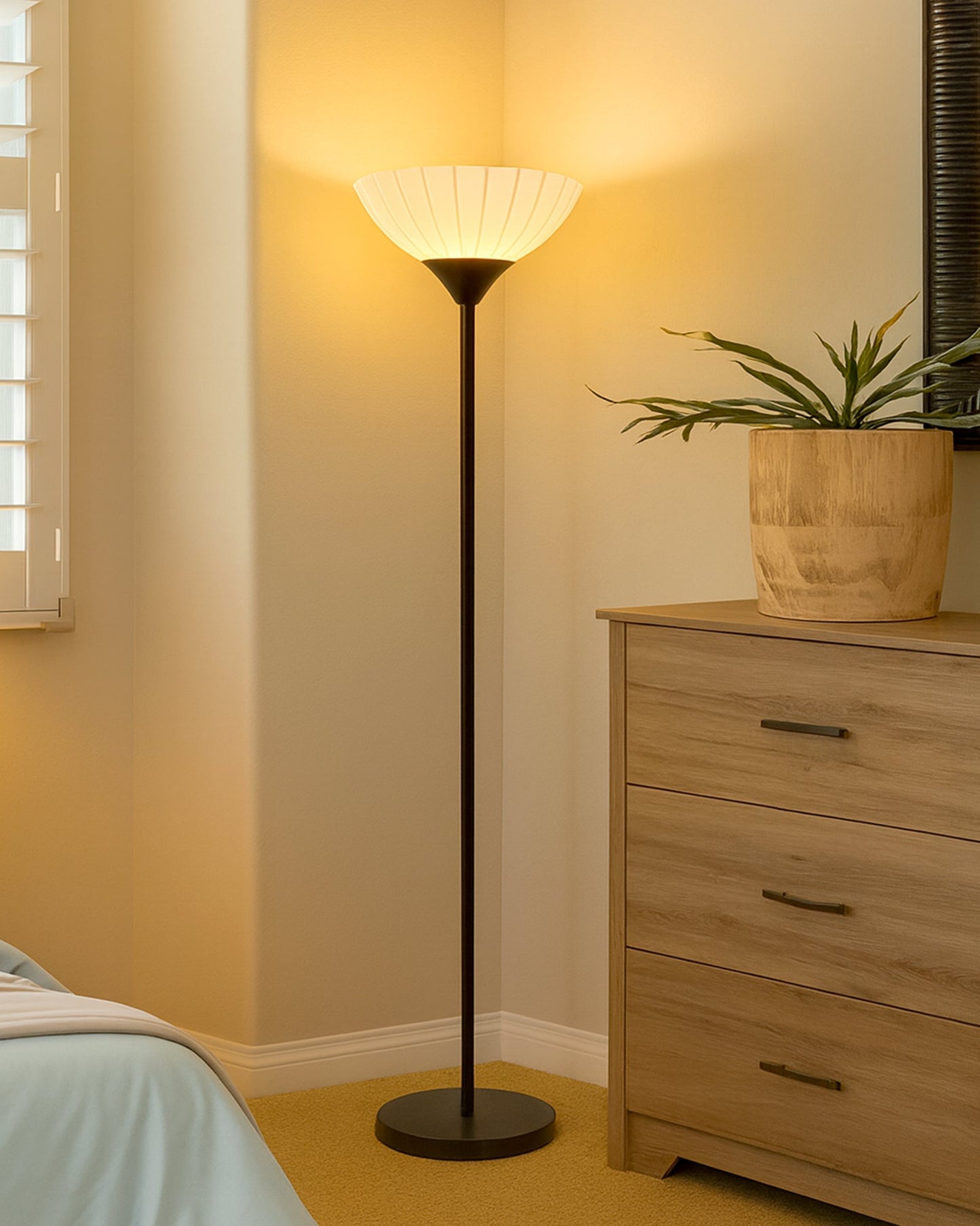 Sky Ribbed Dome Standing Lamps with Acrylic Shade,Modern Floor Lamp for Living Room, Bedrooms, Office  Straight