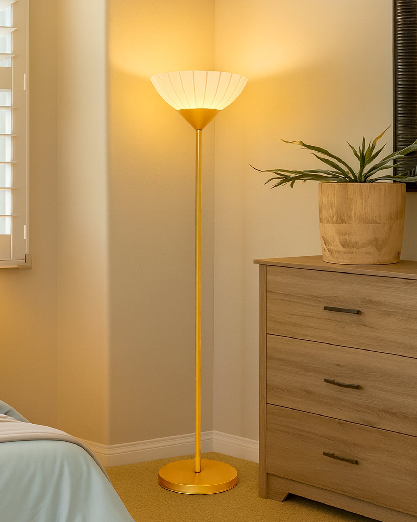 Sky Ribbed Dome Standing Lamps with Acrylic Shade,Modern Floor Lamp for Living Room, Bedrooms, Office  Straight