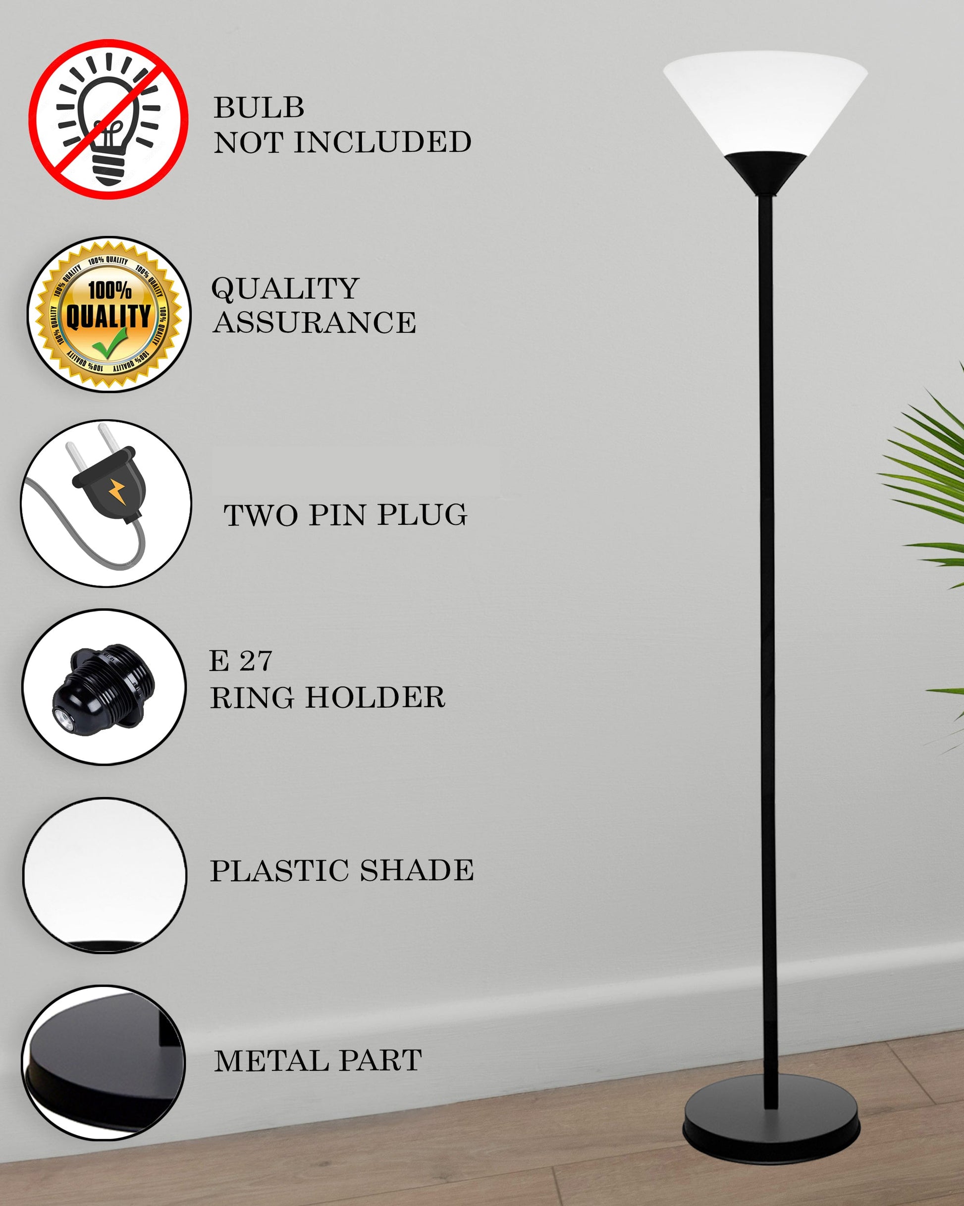Sky Inverted Standing Lamps with Acrylic Shade,Modern Floor Lamp for Living Room, Bedrooms, Office  Straight Black