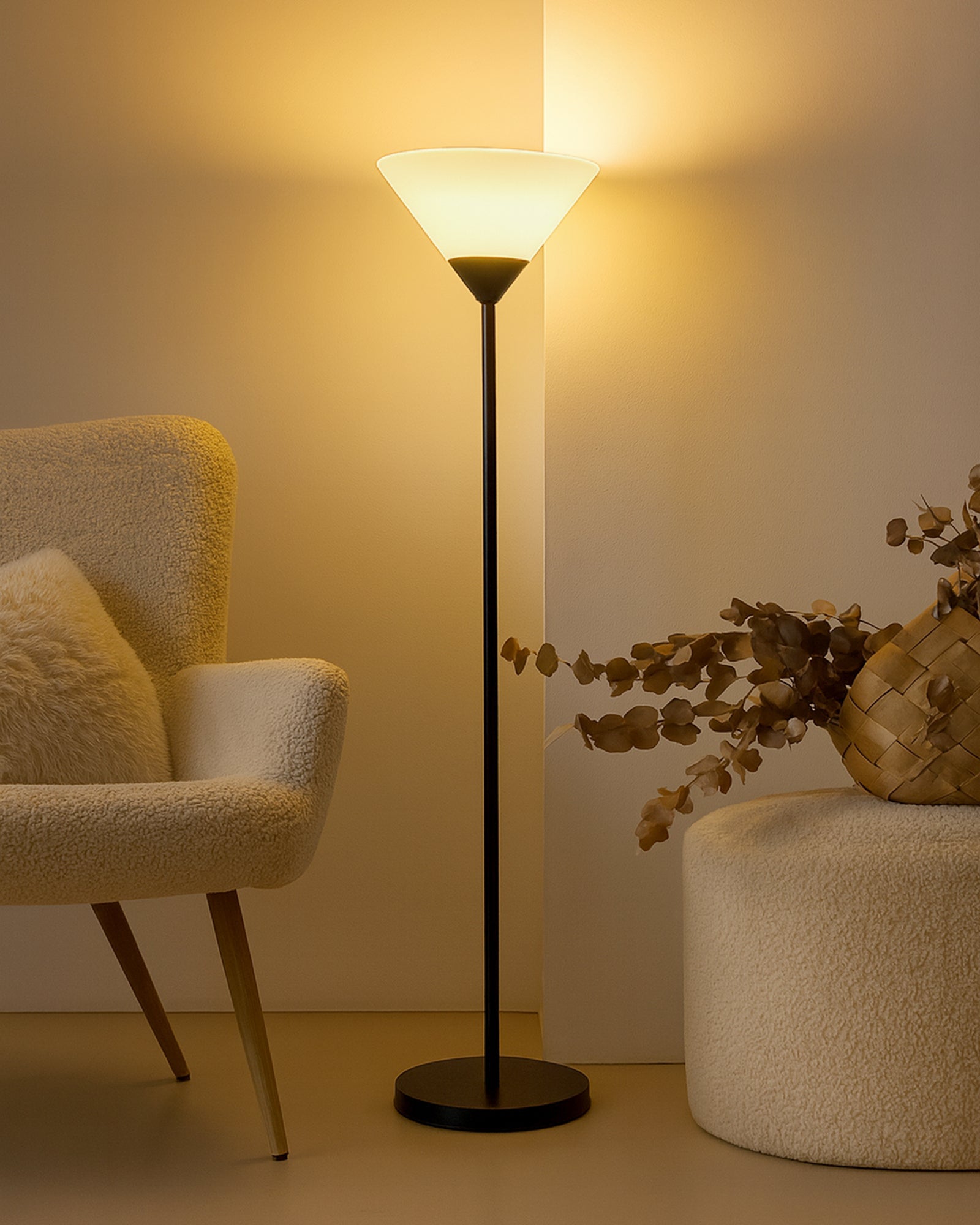 Sky Inverted Standing Lamps with Acrylic Shade,Modern Floor Lamp for Living Room, Bedrooms, Office  Straight Black