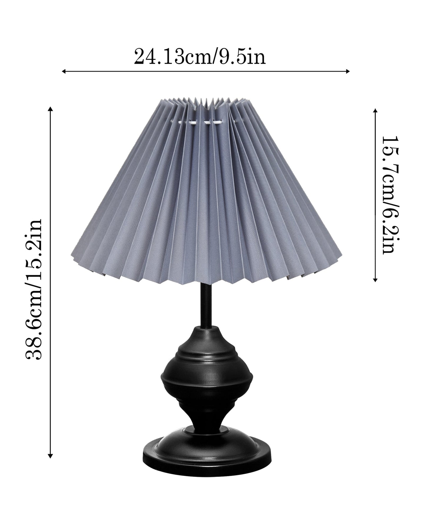 Bedside Black Metal Table Lamp with Fabric Shade, E27 holder, Urn, Pleated Shade