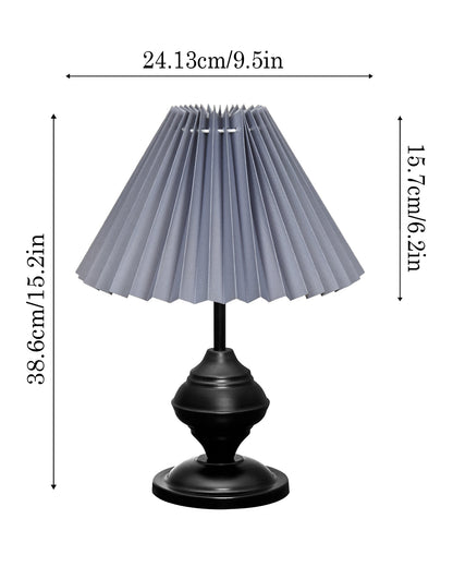 Bedside Black Metal Table Lamp with Fabric Shade, E27 holder, Urn, Pleated Shade