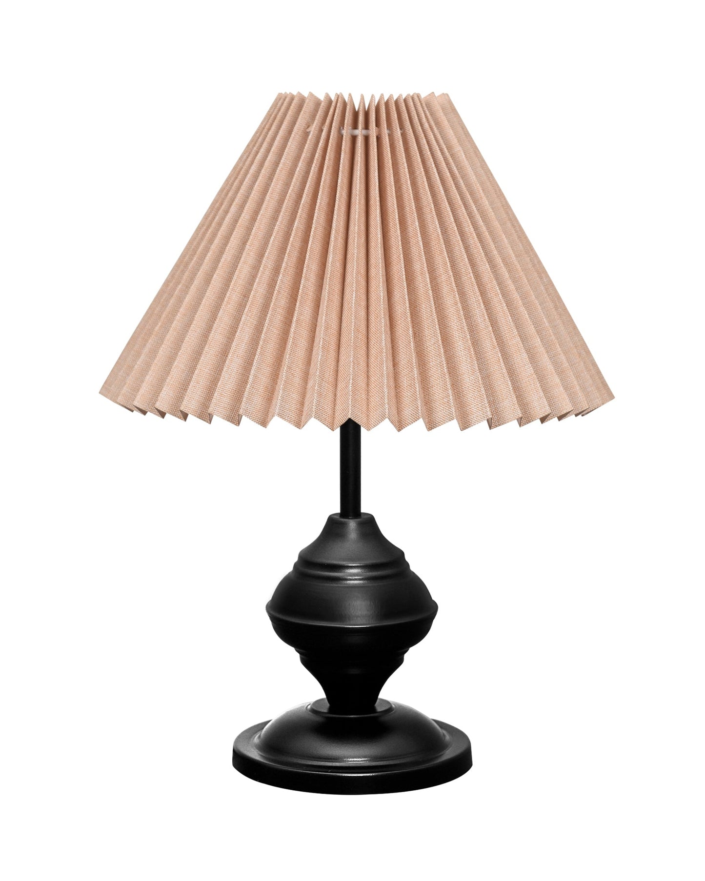 Bedside Black Metal Table Lamp with Fabric Shade, E27 holder, Urn, Pleated Shade