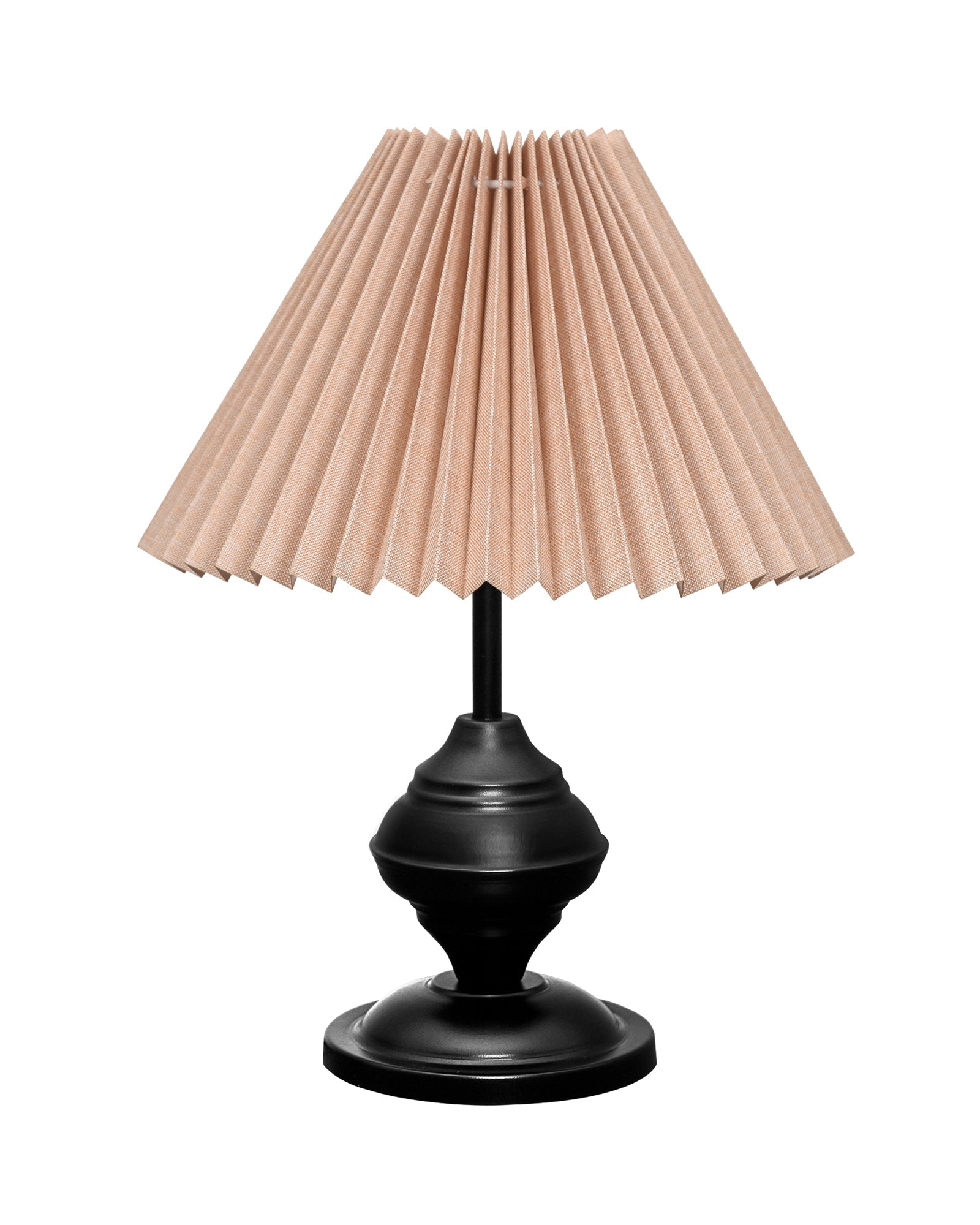 Bedside Black Metal Table Lamp with Fabric Shade, E27 holder, Urn, Pleated Shade