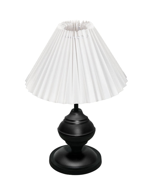 Bedside Black Metal Table Lamp with Fabric Shade, E27 holder, Urn, Pleated Shade