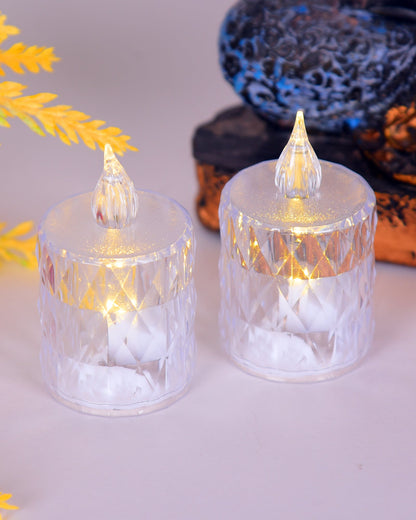 Flameless Crystal Candle, Diamond-Shape Candle, 6 Pieces Tea Lights, Warm White, for Weddings, Tables, Diwali, Christmas (1.5" 3.1")