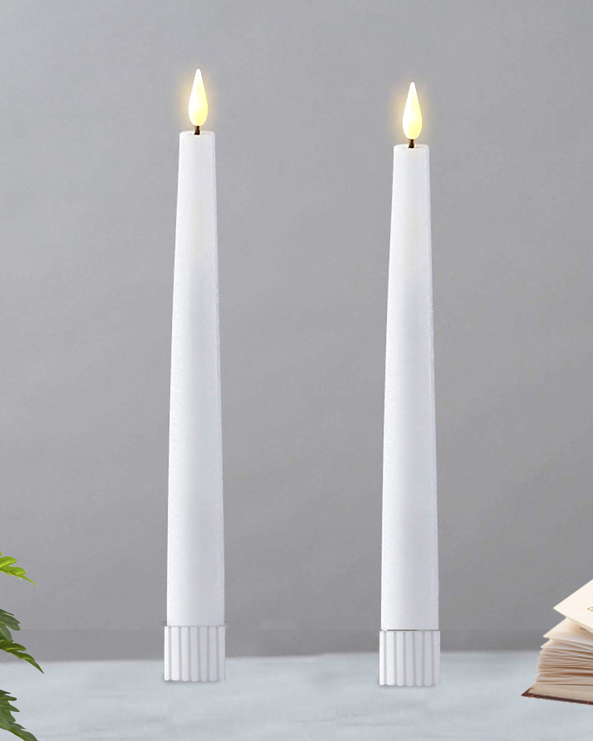 Flameless Taper Candles - 11" Flickering LED Candlesticks, Electric Candles for Home Diwali Wedding Parties Holiday Decor, White, set of 2 & 6