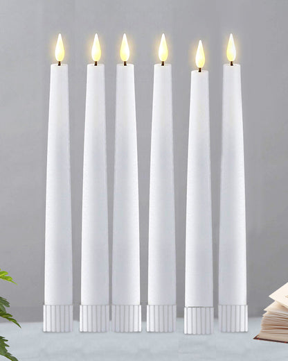 Flameless Taper Candles - 11" Flickering LED Candlesticks, Electric Candles for Home Diwali Wedding Parties Holiday Decor, White, set of 2 & 6