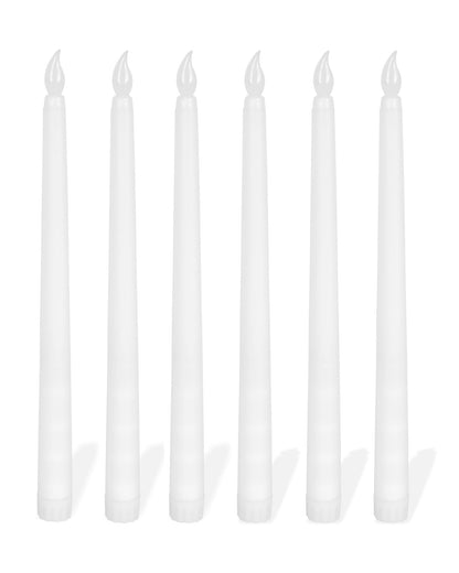 Flameless Taper Candles - 11" Flickering LED Candlesticks, Electric Candles for Home Diwali Wedding Parties Holiday Decor, White, set of 2 & 6
