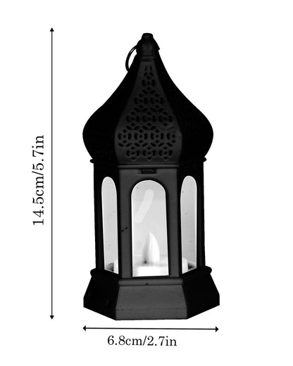 2 pcs Flameless and Smokeless Acrylic Antique LED Lantern Hurricane Lamp and Wall Hanging Led Candle Light for Home,Living Room for Diwali Decorations, T-Light lantern, Black