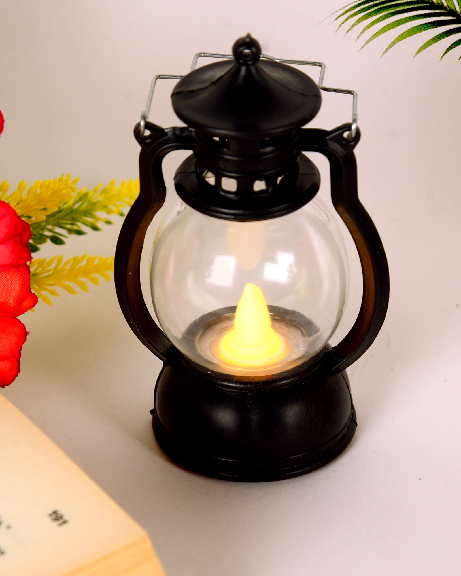 2 pcs Flameless and Smokeless Acrylic Antique LED Lantern Hurricane Lamp and Wall Hanging Led Candle Light for Home,Living Room for Diwali Decorations, Oil lantern, Black & White