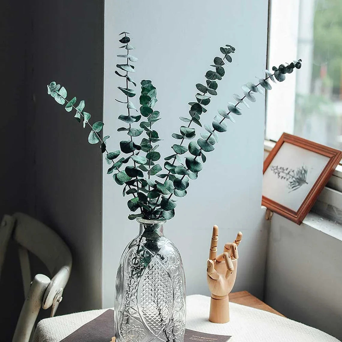 6 Pcs Preserved Dried Eucalyptus Stems, 17" Natural Branches for Shower Hanging, Real Dried Flowers for Vase Filler, Made from Fresh Eucalyptus Leaves, Garland, Wedding, DIY