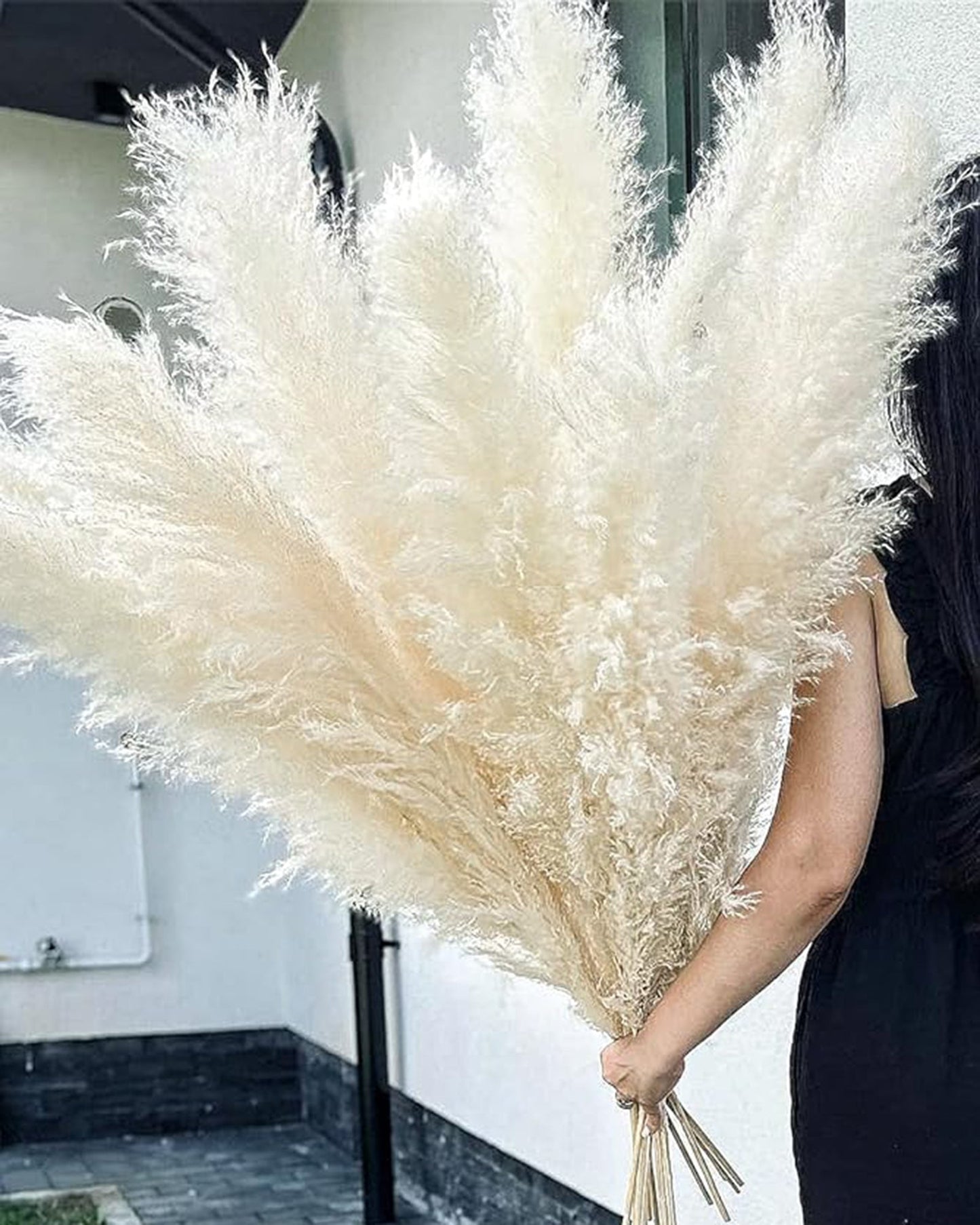 "10 Stems 46"" inch White Pampas Grass Decor Tall, Large Pompas Grass, Boho Neutral Home Decor Bouquet, Fluffy Pampass Grass for Floor Vase Wedding Floral, WhiteArrangements Wall Farmhouse Table Decor, White "