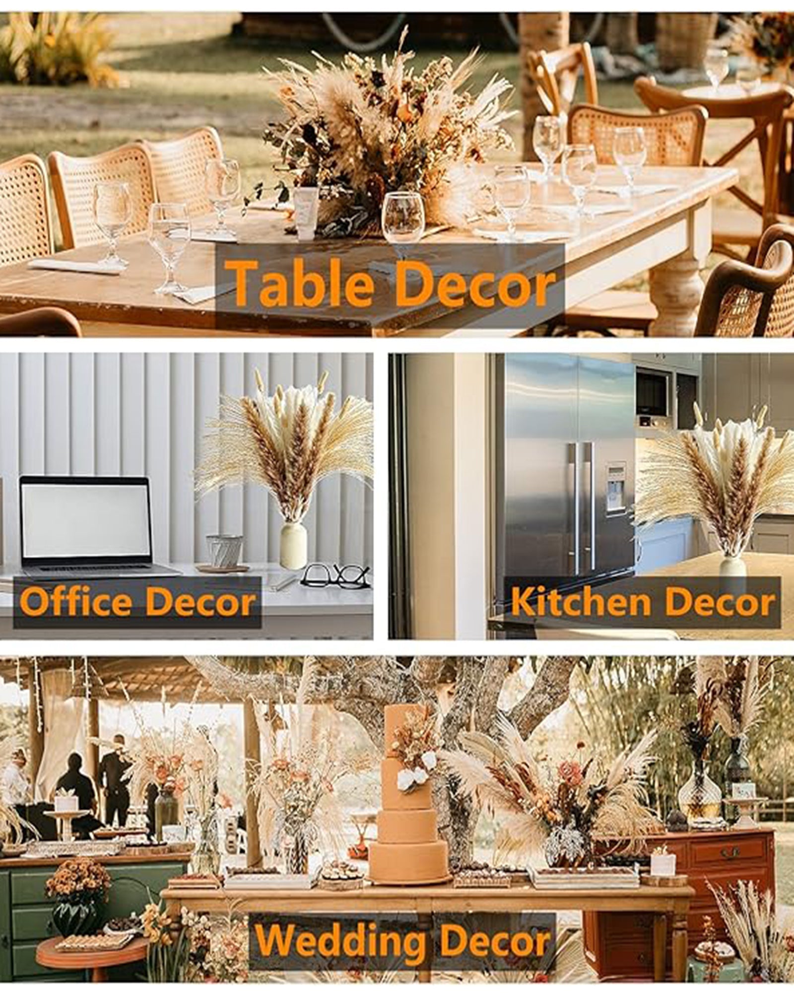 "10 Stems 46"" inch White Pampas Grass Decor Tall, Large Pompas Grass, Boho Neutral Home Decor Bouquet, Fluffy Pampass Grass for Floor Vase Wedding Floral, WhiteArrangements Wall Farmhouse Table Decor, White "