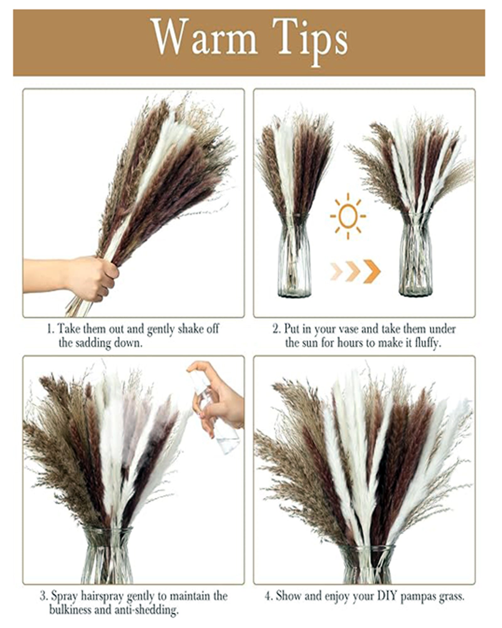 "10 Stems 46"" inch White Pampas Grass Decor Tall, Large Pompas Grass, Boho Neutral Home Decor Bouquet, Fluffy Pampass Grass for Floor Vase Wedding Floral, WhiteArrangements Wall Farmhouse Table Decor, White "