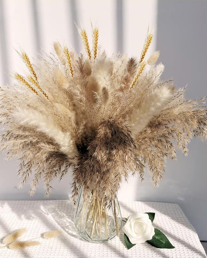 Mixed Dried Pampas Natural Grass Decor DIY Boho Natural Dried Flowers Eucalyptus Decor Dry Dried Plants Bouquet for Vase Home Floral Arrangements Decorations for Home Wedding 50, 70 & 100, Pcs