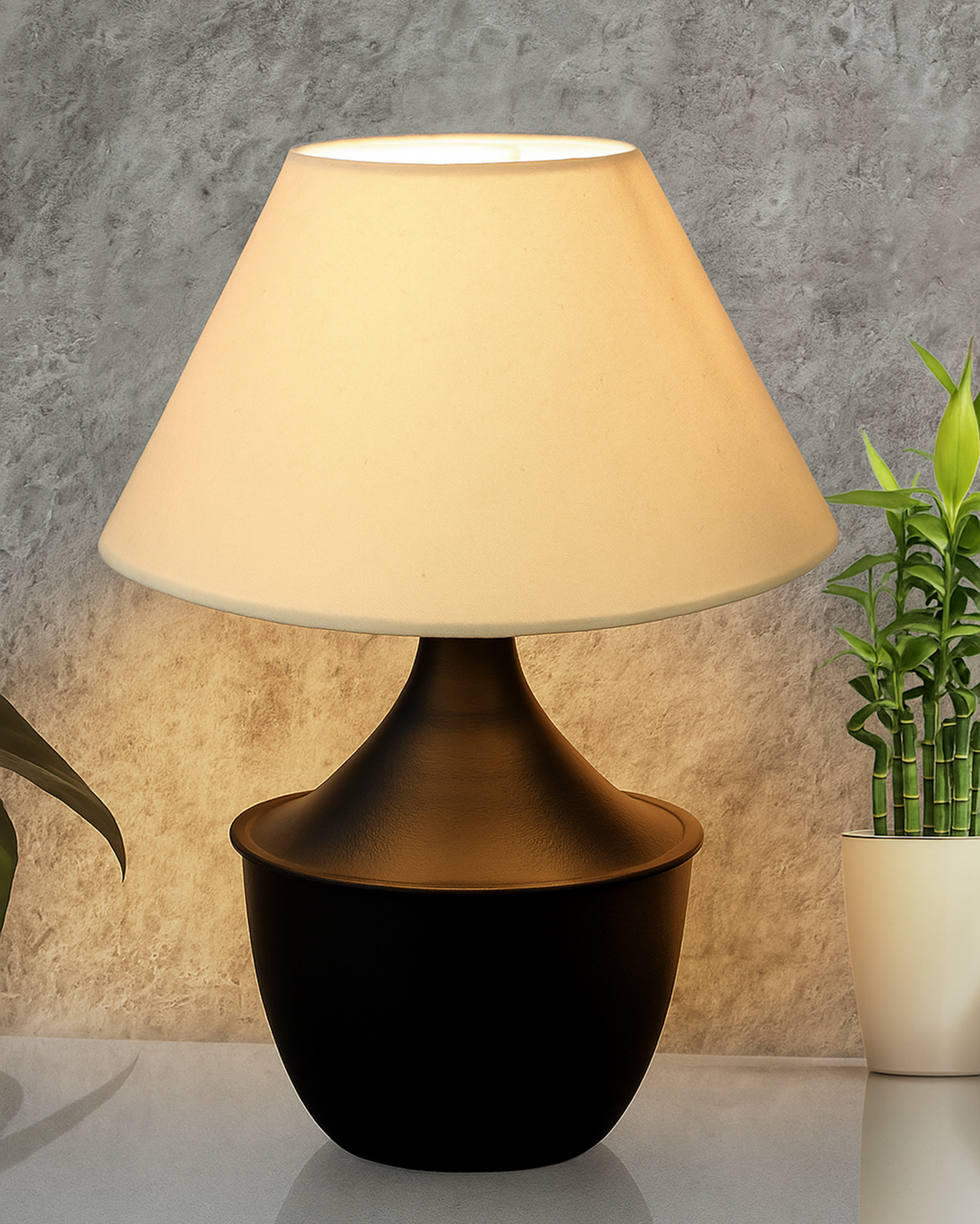 Bedside Table Lamp, Matt Black Metal Modern Lamp with Fabric Shade, Simple Side Lamp for Living Room,Bedroom,Home,Office Working, Black Tulip, Turquoise Shade