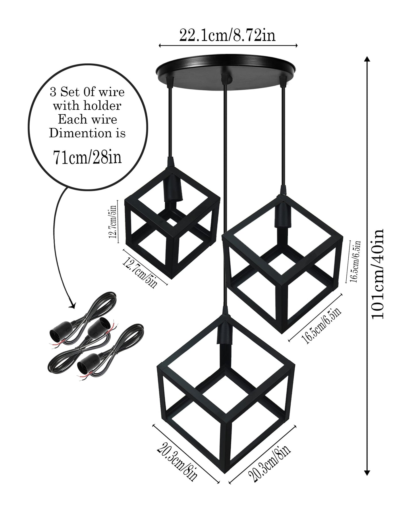 3-Light Cluster Pendant Lights Stairwell Lighting Small Chandelier Matt Black Modern Chandelier Light Fixture Foyer Chandeliers Entryway High Ceiling Staircase Lights, Poly-cube