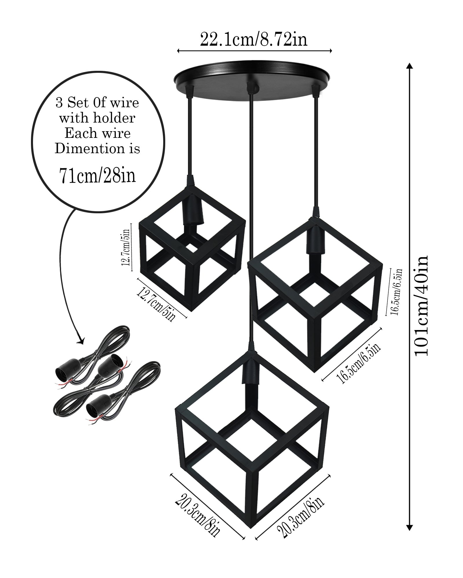 3-Light Cluster Pendant Lights Stairwell Lighting Small Chandelier Matt Black Modern Chandelier Light Fixture Foyer Chandeliers Entryway High Ceiling Staircase Lights, Poly-cube
