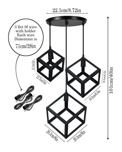 3-Light Cluster Pendant Lights Stairwell Lighting Small Chandelier Matt Black Modern Chandelier Light Fixture Foyer Chandeliers Entryway High Ceiling Staircase Lights, Poly-cube