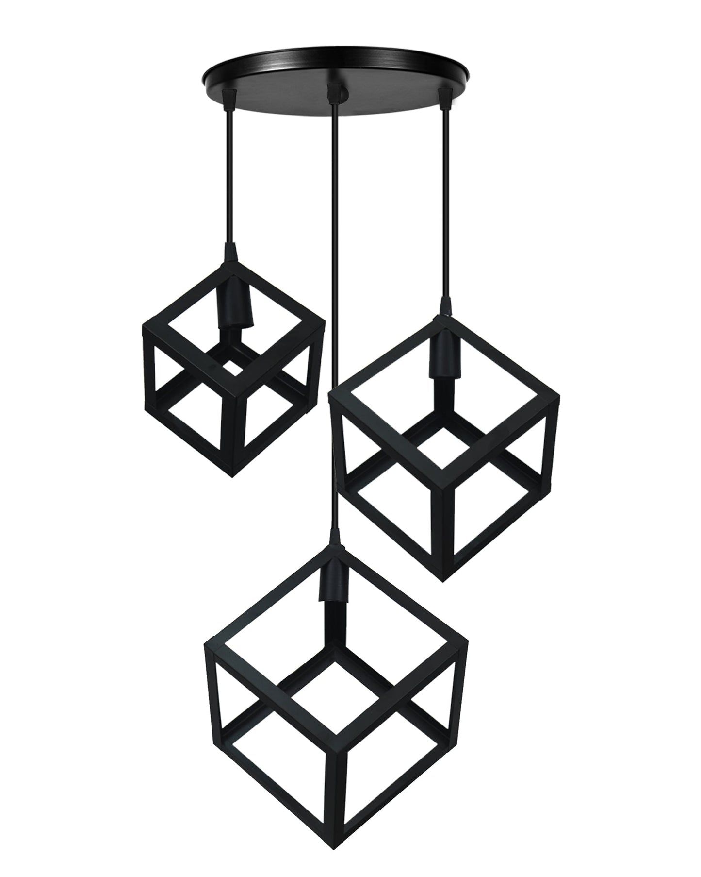 3-Light Cluster Pendant Lights Stairwell Lighting Small Chandelier Matt Black Modern Chandelier Light Fixture Foyer Chandeliers Entryway High Ceiling Staircase Lights, Poly-cube
