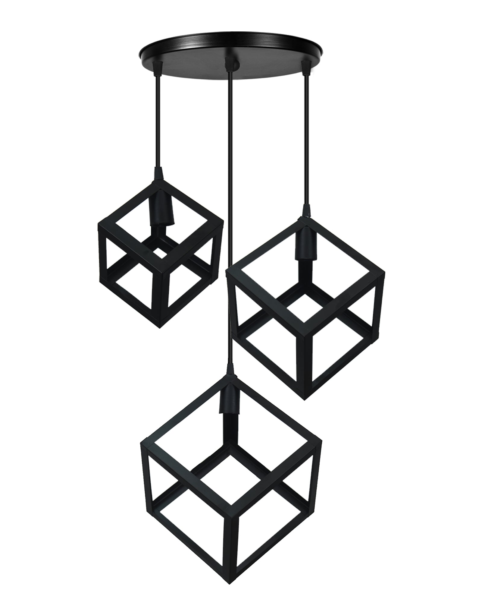 3-Light Cluster Pendant Lights Stairwell Lighting Small Chandelier Matt Black Modern Chandelier Light Fixture Foyer Chandeliers Entryway High Ceiling Staircase Lights, Poly-cube