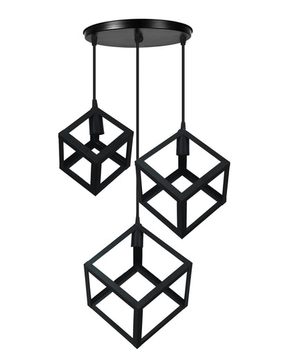 3-Light Cluster Pendant Lights Stairwell Lighting Small Chandelier Matt Black Modern Chandelier Light Fixture Foyer Chandeliers Entryway High Ceiling Staircase Lights, Poly-cube