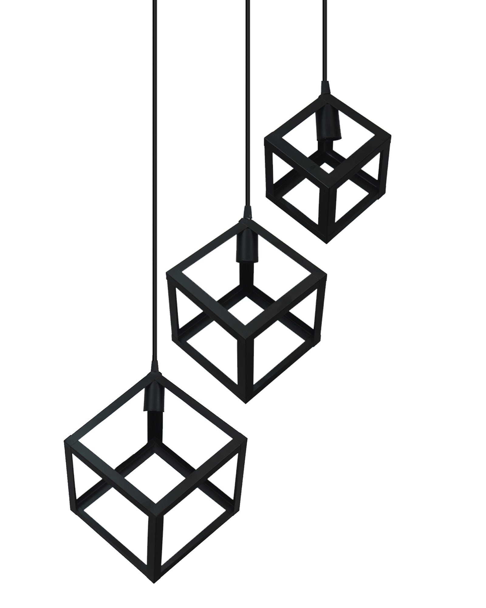 3-Light Cluster Pendant Lights Stairwell Lighting Small Chandelier Matt Black Modern Chandelier Light Fixture Foyer Chandeliers Entryway High Ceiling Staircase Lights, Poly-cube