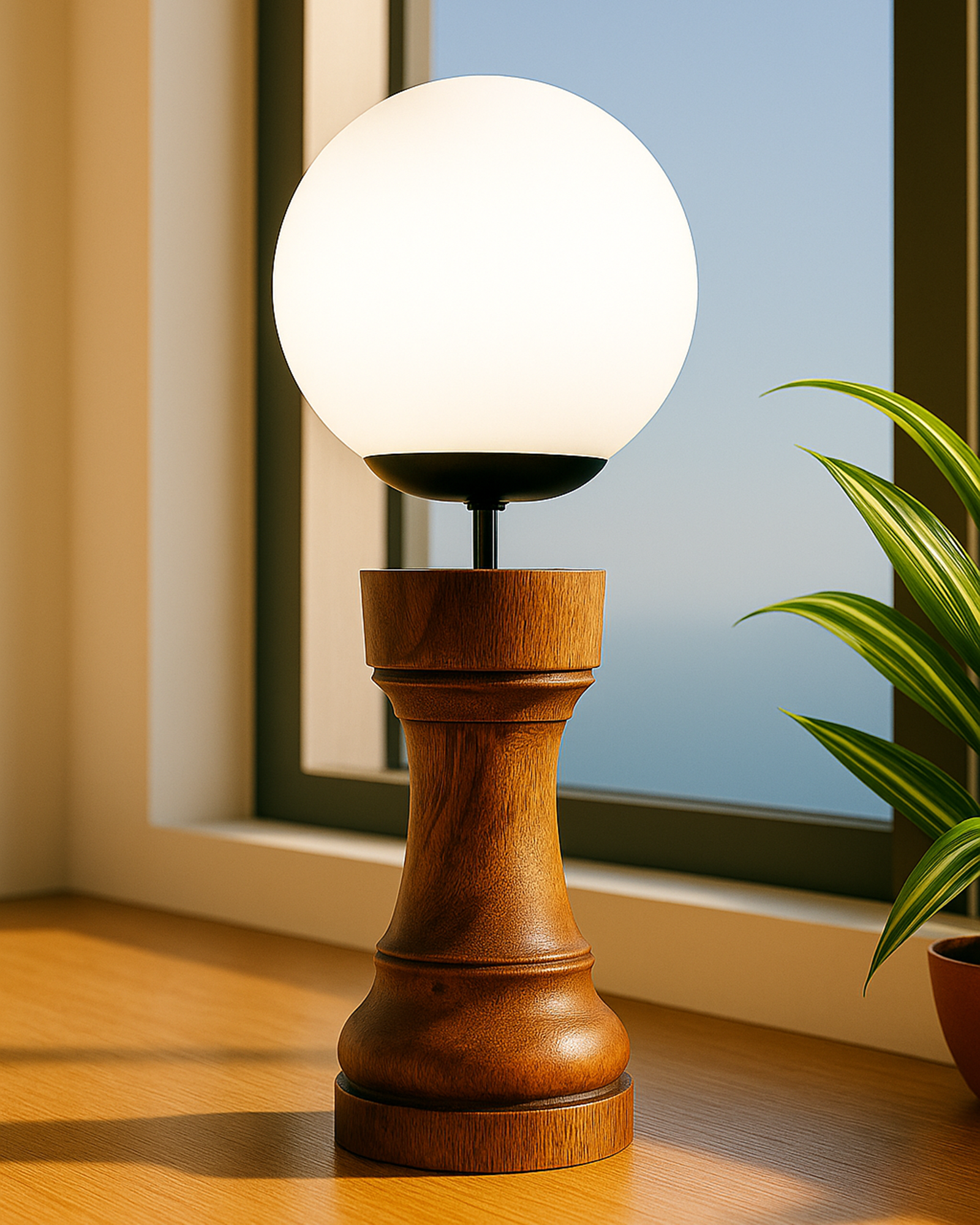 Chess Decorative Bedside Table Desk Lamp White Frost Shade for Décor, Accent Light, Gameroom, Kids', Living Room, Bedroom, Handmade Wooden, Pawn Horse Bishop Rook Queen  King